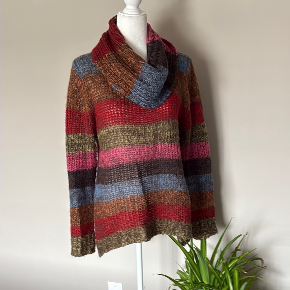 BoHo vintage open knit Sweater Multi‎ stripe hippie Y2K pride LGBTQ novelty fun